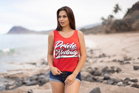 .HI ISLANDS WHITE on RED "PRIDE OF THE WESTSIDE" Women's Fitted Tank